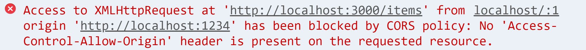 CORS Error Message